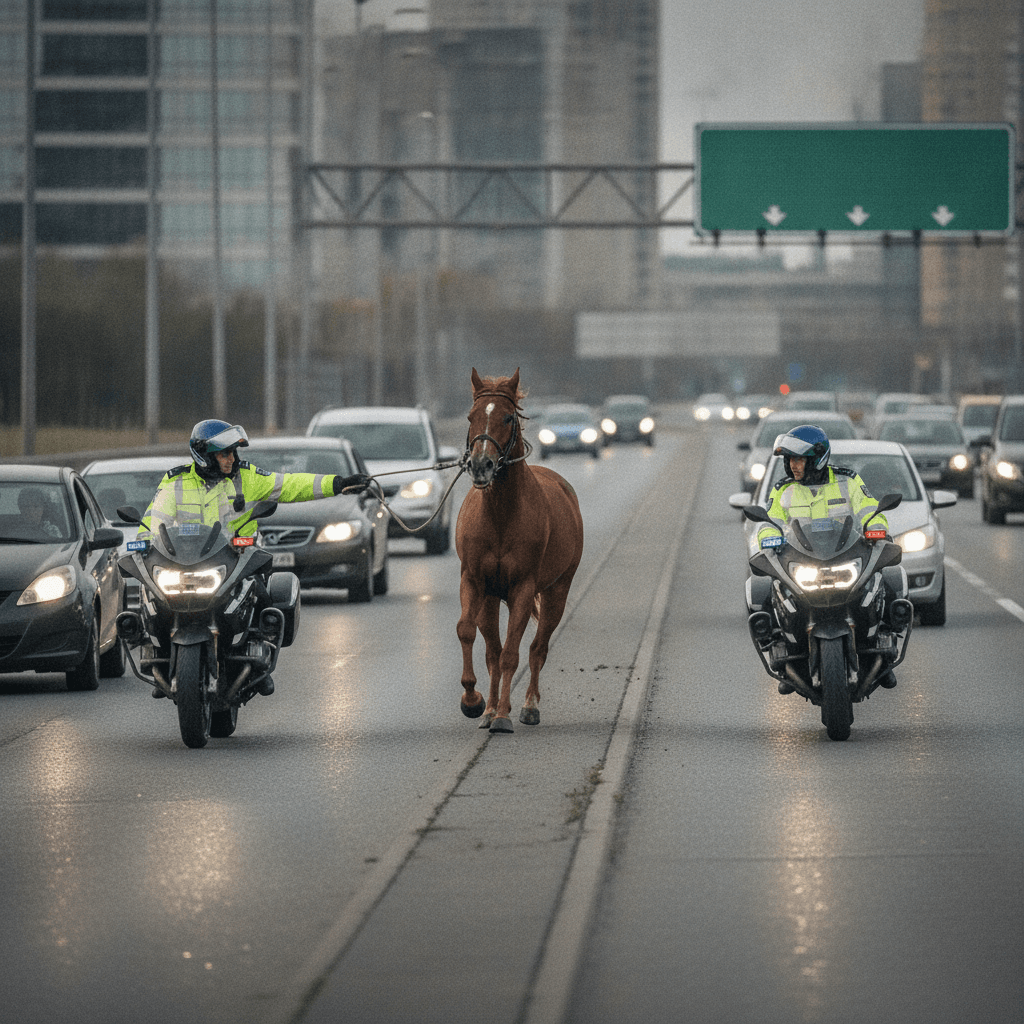 Runaway horse captured by police on motorbikes