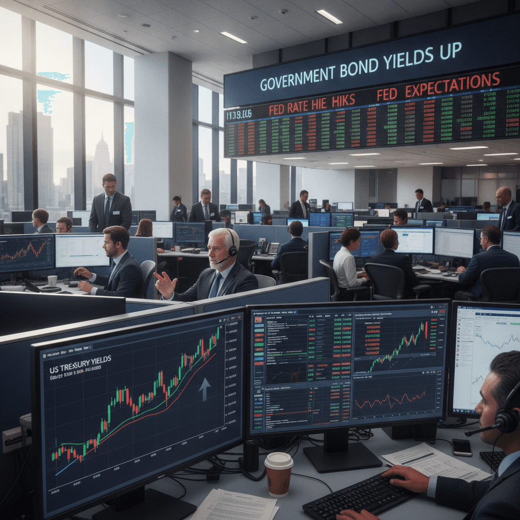 Government bond yields edge higher on OMO sales, Fed rate bets